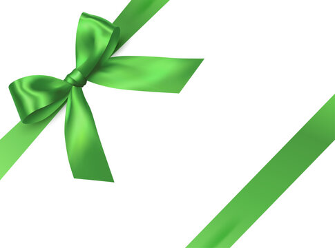 Vector decorative shiny gift bright green ribbon with tied bow design element isolated on white background