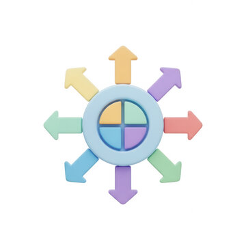 Colorful circular arrows converging towards a central core