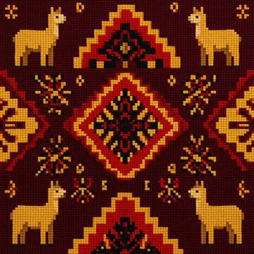 Andean llama textile pattern in red and ochre