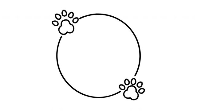 Circular frame with two paw prints top left and bottom right corners