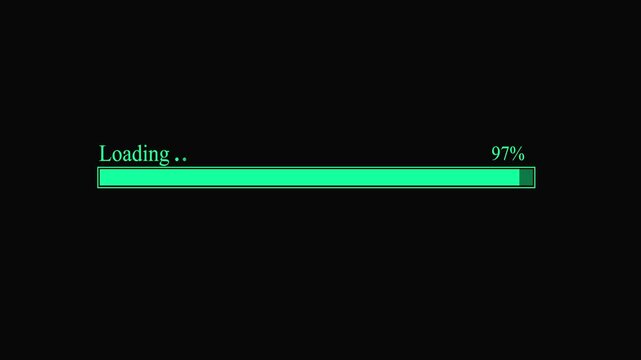 Blue progress bar animation, percentage loading on a black background