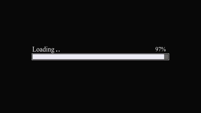 Cyberpunk loading bar animation with glitch effect. Futuristic uploading progress bar with glitch effect isolated on black background. Computer