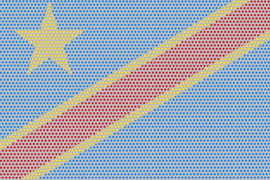 3D Flag of DR Congo on a metal wall background.