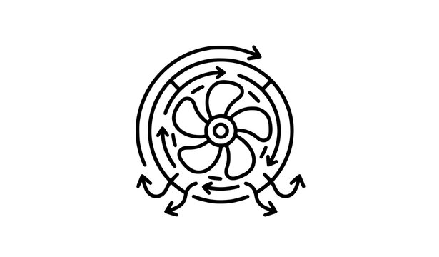 fan, icon, vector, line, airflow, ventilation, turbine, propeller, wind, energy, air, flow, circulation, rotation, spin, blade, cooling, mechanical, industrial, technology, symbol, outline, arrow, cir