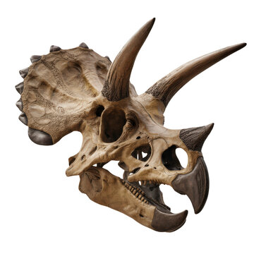 Triceratops dinosaur skull fossil isolated