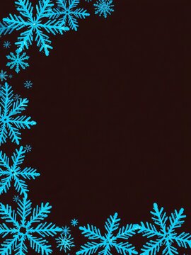 Winter border with intricate blue snowflakes on a dark background, hand-painted illustration, illustration, holiday