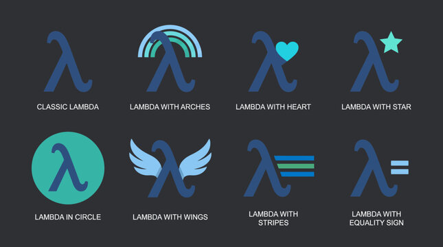 A collection of lambda logos showcasing different variations, illustrating the concept of flexibility and diversity in design and programming principles in the tech industry.