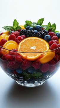Fresh Fruit Salad in Glass Bowl