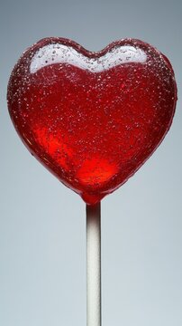 A Heart-Shaped Lollipop on Grey Background Photo.