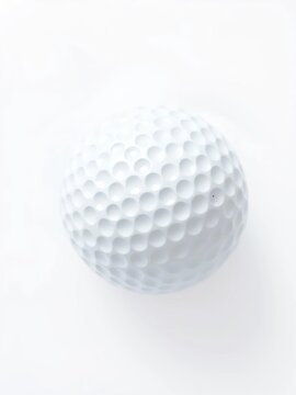 A white golf ball with tiny dimples on a bright white background, smooth, close-up