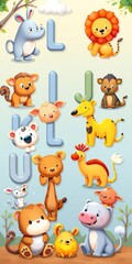 Obraz premium Cute cartoon animals in alphabetical order form a fun design for kids to learn, ||animals, preschoolers