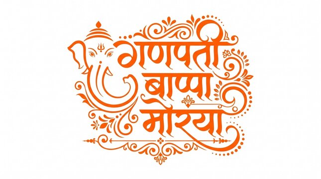 Ganpati bappa morya calligraphy Orange - Ganesh festival Ganesh chaturthi