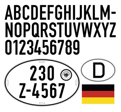 Germany historical and vintage car plate pattern, numbers, letters and symbols, vector illustration