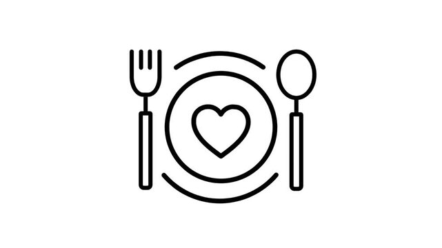 Plate with cutlery and a heart in the middle, video.