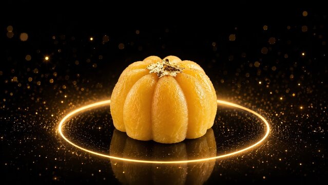 Future Thong Ek Thai Dessert on a Glowing Luxury Platform with Gold Particles