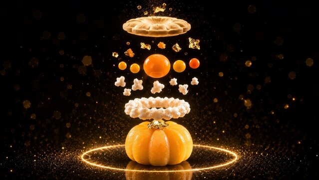Deconstructed Thong Ek Thai Dessert with Floating Ingredients and Gold Particles