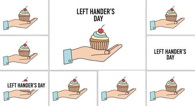 Left Hander's Day Hand Holding Cupcake Isolated