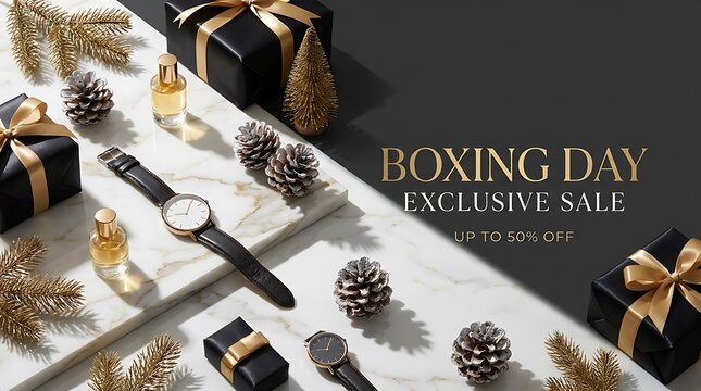 Boxing day exclusive sale promotion with gifts watch and pinecones promotion pinecones