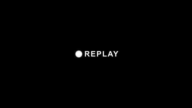 Replay text icon animation with replay sing on transparent alpha channel background, rewind and repeat button symbol for live streaming 4k motion video