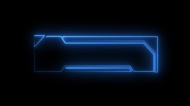Neon border elements project glowing lines across dark display panels. Contemporary video presentation packages incorporate this neon border. Neon border elements glow brightly.4k video
