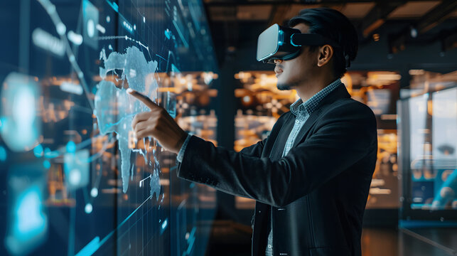 Futuristic holographic management interface for digital media, business and innovation 3D.