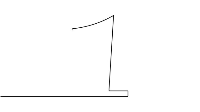 Modern number one icon sign continuous one line drawing moving on white background minimalist single art presentation for rankings and educational symbol animation video
