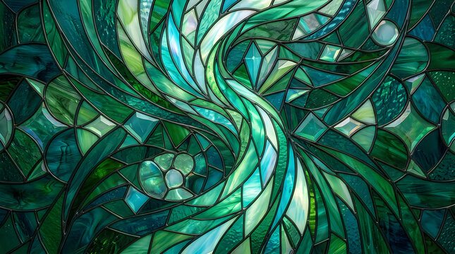 Swirling green plant leaves with water droplets