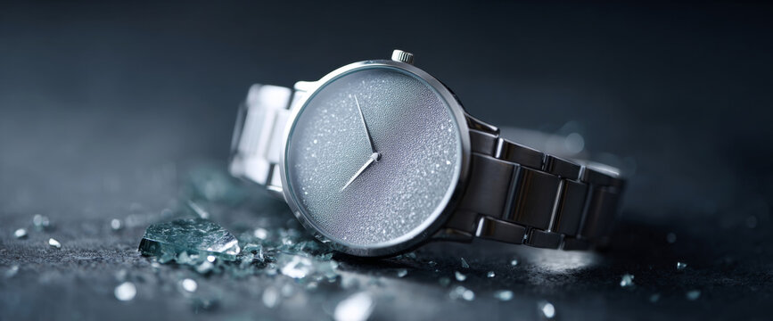 Close-up of wristwatch with water droplets