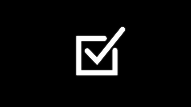 Minimalist checkmark icon animation on black background, success and completion symbol for ui tick motion success