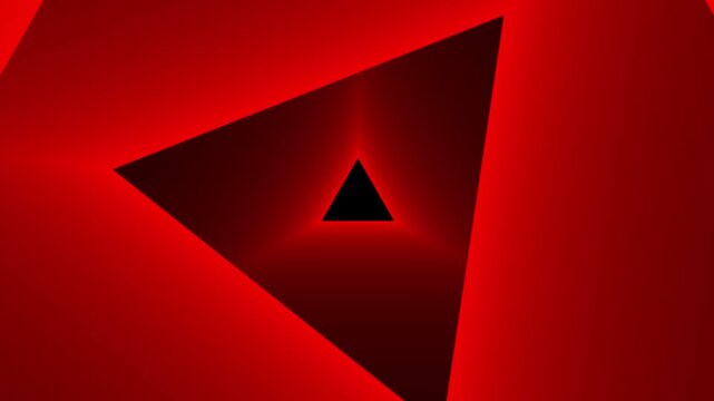Abstract red geometric triangle tunnel loop background, 3D minimal portal doorway