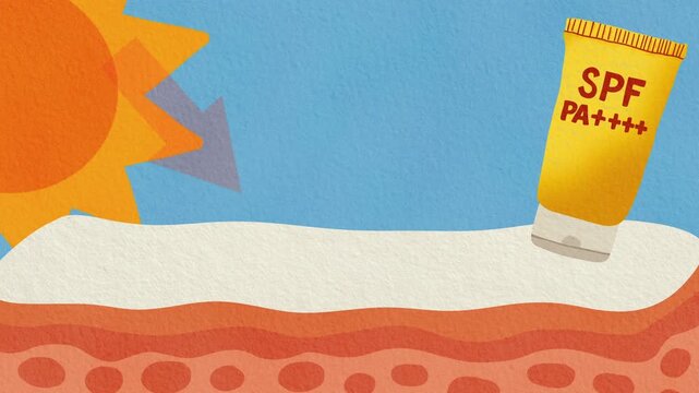 UV protection barrier on skin cross section watercolor animation