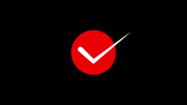 Animated red checkmark icon on black background, minimalist success and approval symbol for ui and motion