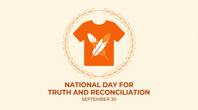National Day for Truth and Reconciliation orange shirt day vector illustration with leaf and circular frame design