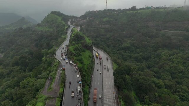 Aerial View of Lonavala Hill Roads in Monsoon Western Ghats Maharashtra India