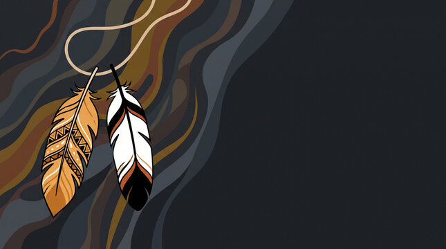 Orange shirt day feather necklace with brown and white feathers on dark abstract background for truth and reconciliation