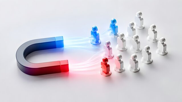 Target Audience Attraction And Customer Acquisition Concept With Horseshoe Magnet On White