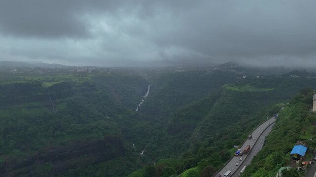 Aerial View of Lonavala Hill Roads in Monsoon Western Ghats Maharashtra India
