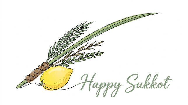 Happy sukkot greeting with lulav with Hand drawn illustration lulav bound hadass etrog Sukkot holiday greeting Season Our Rejoicing Z man Simchatenu religious illustration