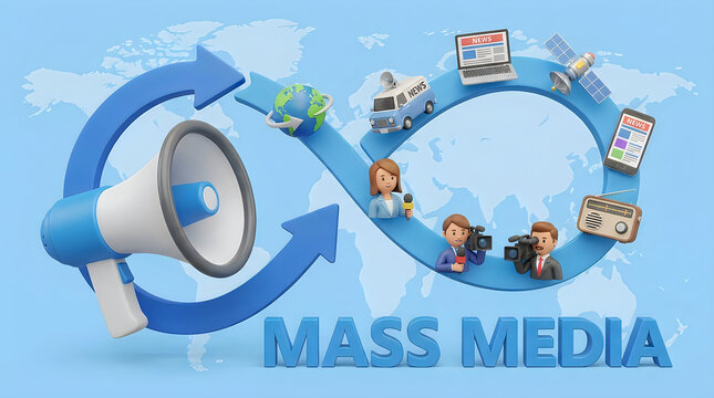 Global Mass Media Communication 3D Cartoon