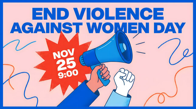 End Violence Against Women Day Flyer Template with Megaphone and Fist