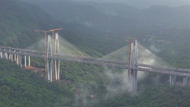 Aerial View of Mumbai Pune Expressway Missing Link Cable Stayed Bridge Lonavala Maharashtra India