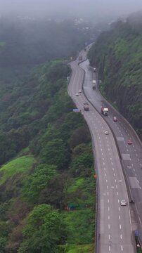 Vertical Aerial View of Lonavala Hill Road in Monsoon Pune
