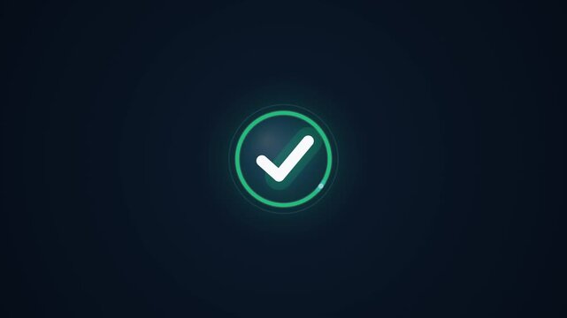 Neon Green Glowing Check Mark Icon in a Circle on Dark Background for Success and Confirmation
