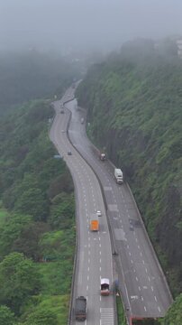 Vertical Aerial View of Lonavala Hill Road in Monsoon Pune