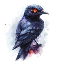 Fototapeta premium Cuckooshrike watercolor painting, semi-realistic fantasy illustration, gentle magical details, isolated on white