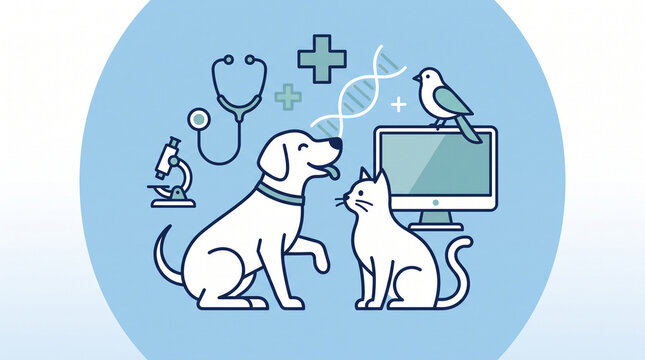 World Rabies Day illustration featuring a dog and cat with medical tools, promoting the one health approach and global veterinary efforts to eliminate rabies virus.