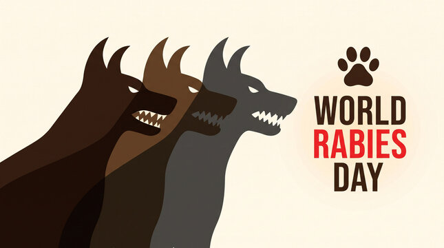 World rabies day conceptual design featuring aggressive dog silhouettes to raise awareness about the dangers of rabies and the critical need for global vaccination efforts.