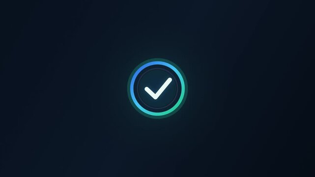 Sleek and vibrant digital checkmark icon in a glowing circular frame, symbolizing successful completion, confirmation, and approval for modern interfaces and applications