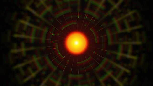 Abstract futuristic digital sci-fi HUD element with glowing central energy core orb