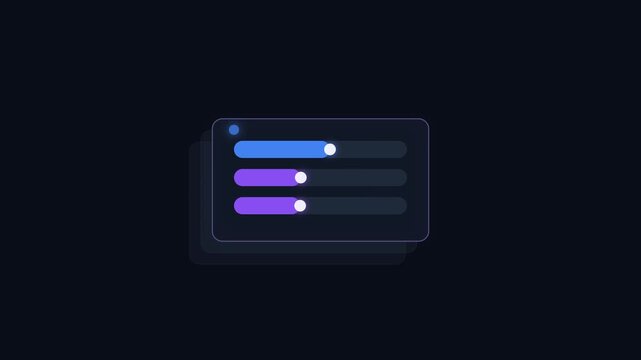 Minimalist dark mode user interface widget with colorful slider control elements